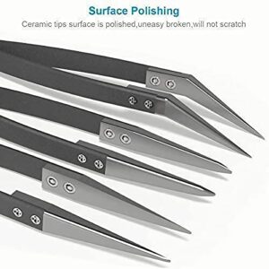 Black Ceramic Tweezers Set - Antistatic,Anticorrosion,Antimagnetic,Highly Heat Resistant up to 3000F(3Pack)