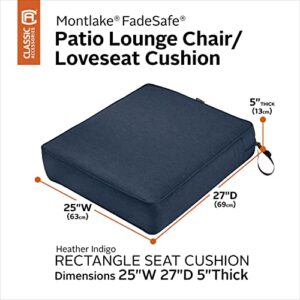 Classic Accessories Montlake FadeSafe Water-Resistant 25 x 27 x 5 Inch Rectangle Outdoor Seat Cushion, Patio Furniture Chair Cushion, Heather Indigo Blue, Outdoor Cushion Cover