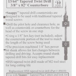 Snappy Tools 13/64 Inch Tapered Drill Countersink for # 10 Screw (Replaces Part # 44013) #44010