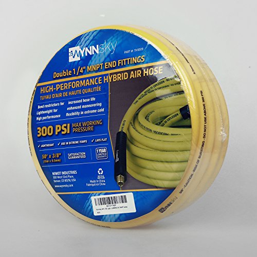 WYNNsky 3/8" Hybrid Air Hose 50ft 1/4" MNPT Air Compressor Hose Heavy Duty Lightweight Hybrid and Bend Restrictor Fittings