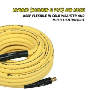 WYNNsky 3/8" Hybrid Air Hose 50ft 1/4" MNPT Air Compressor Hose Heavy Duty Lightweight Hybrid and Bend Restrictor Fittings