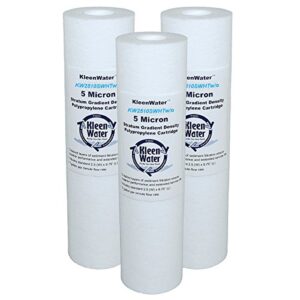 kleenwater kw2510swht replacement high temperature polypropylene filter cartridges, dirt rust sediment filtration, no scale inhibitor, made in usa, set of 3