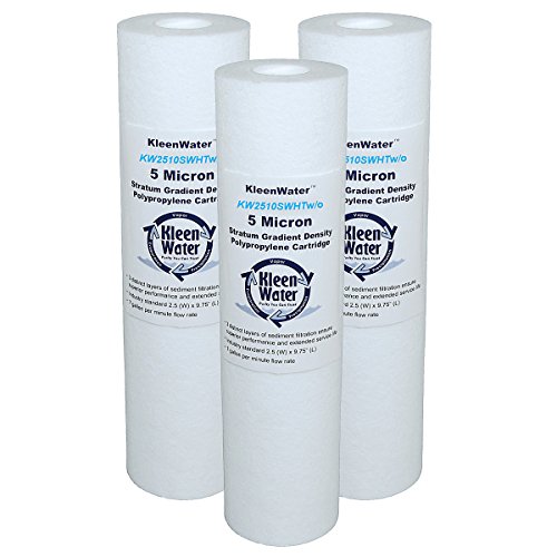 KleenWater KW2510SWHT Replacement High Temperature Polypropylene Filter Cartridges, Dirt Rust Sediment Filtration, No Scale Inhibitor, Made in USA, Set of 3