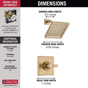 Delta Faucet Dryden 14 Series Single-Function Shower Trim Kit with Single-Spray Touch-Clean Shower Head, Champagne Bronze, 2.0 GPM Water Flow, T14251-CZ-WE (Valve Not Included)