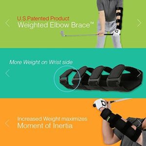 Weighted Elbow Brace - Shoulder Turn & Straight Arm Golf Swing Trainer Increasing The Moment of Inertia Force (Rigid, US Patented)