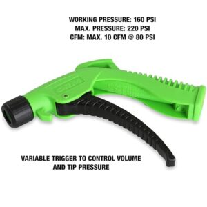 OEMTOOLS 24439 5-Piece Air Blow Gun, Blower for Air Compressor, Clear Debris, Dry Work Surfaces, and Remove Dust and Dirt, 4 Removable Air Hose Nozzles, Green