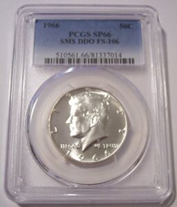 1966 kennedy sms ddo variety fs-106 silver-clad half dollar sp66 pcgs