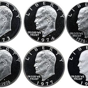 1973 S 1974 1976(T1) 1976(T2) 1977 1978 Eisenhower Ike Dollars Gem Proof Run 6 Coins US Mint Clad Lot Complete Set Proof