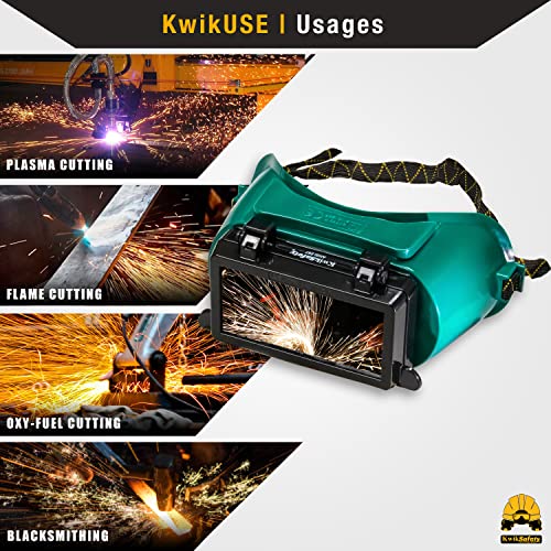 KwikSafety - Charlotte, NC - EAGLE EYES Welding Goggles Flip-Up [ANTI-FOG Snug FIT] Shade 5 + Shade 10 Industrial ANSI Ventilation Safety Plasma Jet MIG Torch Flame Cutting Gas Oxy-Acetylene/Green