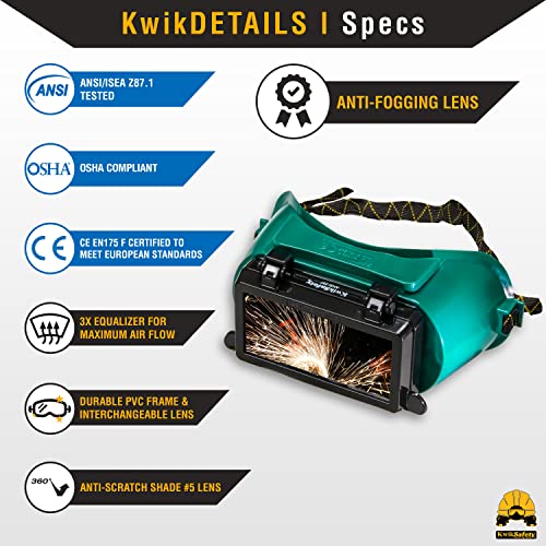 KwikSafety - Charlotte, NC - EAGLE EYES Welding Goggles Flip-Up [ANTI-FOG Snug FIT] Shade 5 + Shade 10 Industrial ANSI Ventilation Safety Plasma Jet MIG Torch Flame Cutting Gas Oxy-Acetylene/Green