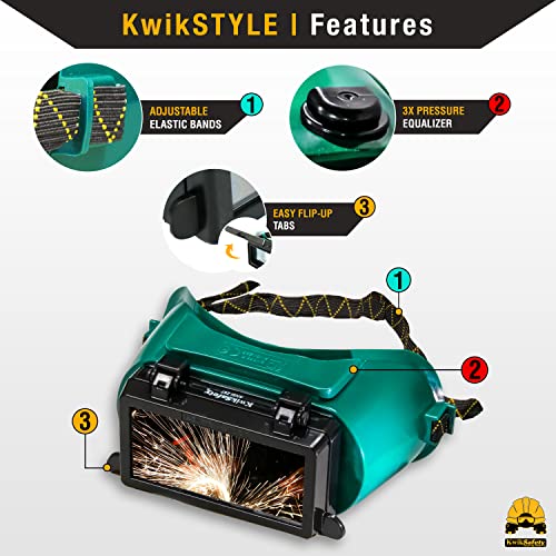 KwikSafety - Charlotte, NC - EAGLE EYES Welding Goggles Flip-Up [ANTI-FOG Snug FIT] Shade 5 + Shade 10 Industrial ANSI Ventilation Safety Plasma Jet MIG Torch Flame Cutting Gas Oxy-Acetylene/Green