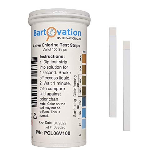 Active Chlorine Bleach Test Strips, 0-2000 ppm [Vial of 100 Plastic Strips] Designed for Daycares and Senior Homes for Sanitizing and Disinfecting