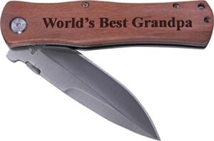 world's best grandpa folding pocket knife - great gift for father's day, birthday, or christmas gift for dad, grandpa, grandfather, papa (wood handle)