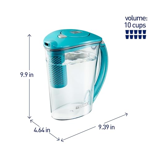 Brita Large Water Filter Pitcher for Tap and Drinking Water with 1 Stream Filter, Lasts 2 Months, 10 Cup Capacity, BPA Free, Lake Blue