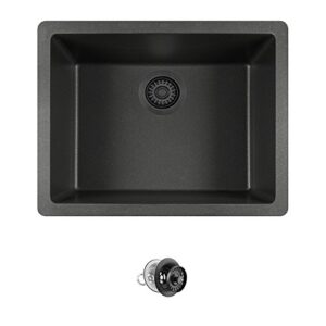 mr direct 808-bl-cst black dual-mount granite 21-5/8 in. single bowl kitchen sink matching 1 colored strainer