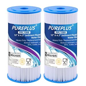 pureplus 10" x 4.5" whole house pleated sediment filter for well water, replacement cartridge for ge fxhsc, culligan r50-bbsa, pentek r50-bb, dupont wfhdc3001, american plumber w50pehd, gxwh40l, 2pack