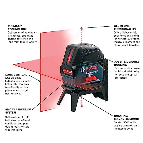 BOSCH 65 Ft. Self-Leveling Cross-Line Combination Laser with Plumb Points GCL 2-160 , Black