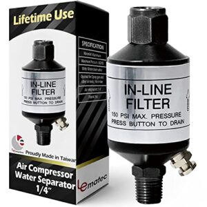 le lematec air compressor water separator, 1/4", produces clean dry air with one way drain valve, ai303 air dryer and air compressor water filter rating 150 psi, compatible with all air tools