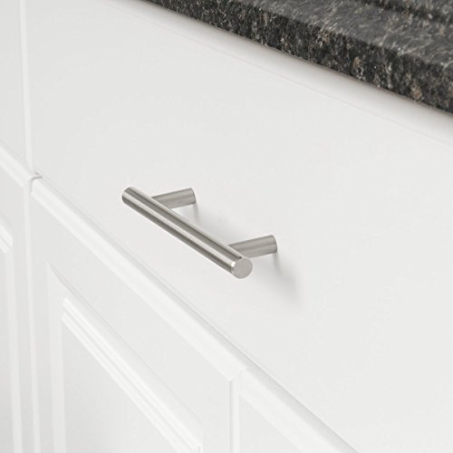 Amazon Basics Euro Bar Cabinet Handle (1/2-inch Diameter), 7.38-inch Length (5-inch Hole Center), Satin Nickel, 25-Pack