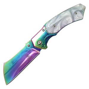 wartech buckshot thumb open stainless steel handle with inlay classic razor pocket knife (black) … (rainbow)