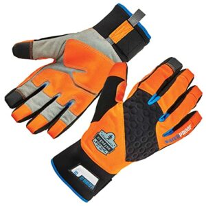 waterproof work gloves, high visibility, thermal insulated, touchscreen, enhanced grip, ergodyne proflex 818wp , orange