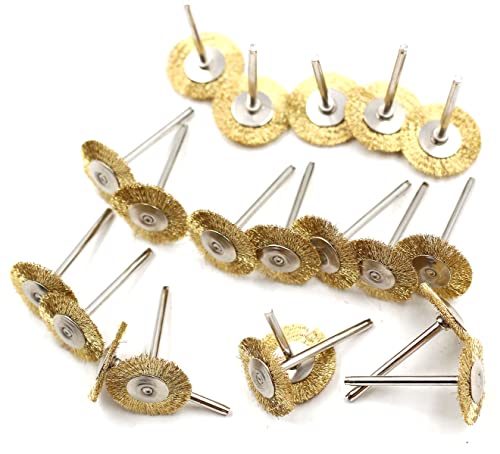 20pcs Dia 25mm Rotary Tool Brass Wheel Wire Brush Set - Fits Dremel ,1/8" Shank ,Clean, Polish, Prep