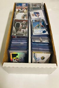 football cards card relic jersey collector box w/ 10 game used, relic, jersey and autograph cards