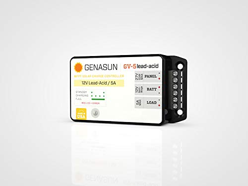 Genasun GV-5-Pb-12V, 5 A MPPT Solar Charge Controller for 12 V Lead-Acid Batteries and 5 A Load Output with Low Voltage Disconnect (LVD)