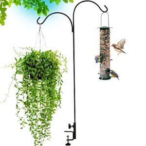 adjustable double deck hook, 46" tall, 1/2 inch thick heavy duty bird feeder pole for bird feeders lanterns weddings- 360 degree rotation-black
