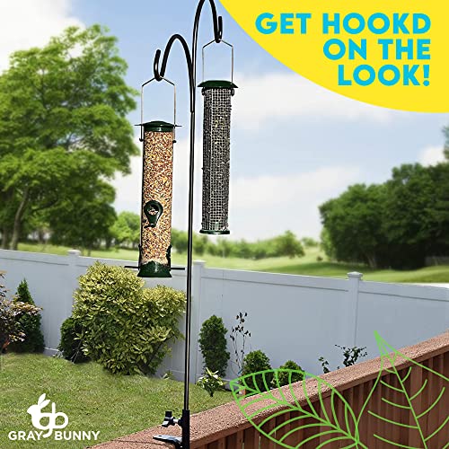 Adjustable Double Deck Hook, 46" Tall, 1/2 inch Thick Heavy Duty Bird Feeder Pole for Bird Feeders Lanterns Weddings- 360 Degree Rotation-Black