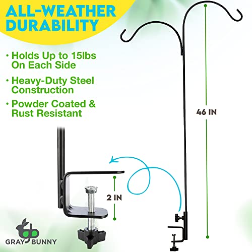 Adjustable Double Deck Hook, 46" Tall, 1/2 inch Thick Heavy Duty Bird Feeder Pole for Bird Feeders Lanterns Weddings- 360 Degree Rotation-Black