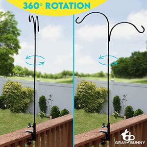 Adjustable Double Deck Hook, 46" Tall, 1/2 inch Thick Heavy Duty Bird Feeder Pole for Bird Feeders Lanterns Weddings- 360 Degree Rotation-Black