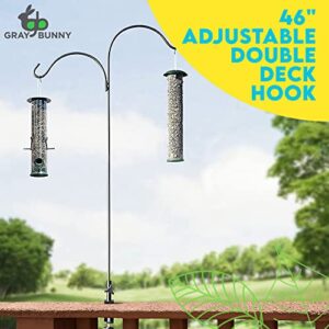 Adjustable Double Deck Hook, 46" Tall, 1/2 inch Thick Heavy Duty Bird Feeder Pole for Bird Feeders Lanterns Weddings- 360 Degree Rotation-Black