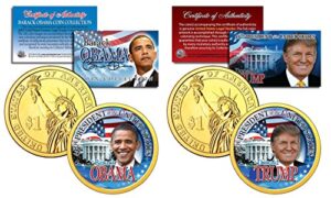 trump & obama u.s mint colorized presdiential $1 dollar coins + 3rd coin free