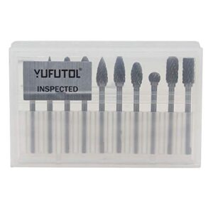 YUFUTOL Carbide Burr Set - 10pcs Double Cut Solid Carbide Rotary Burrs 3mm(0.118'') Shank Fits Die Grinder Drill for Woodworking,drilling Metal Carving Engraving Polishing