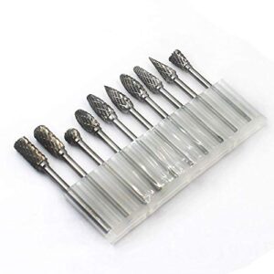 YUFUTOL Carbide Burr Set - 10pcs Double Cut Solid Carbide Rotary Burrs 3mm(0.118'') Shank Fits Die Grinder Drill for Woodworking,drilling Metal Carving Engraving Polishing