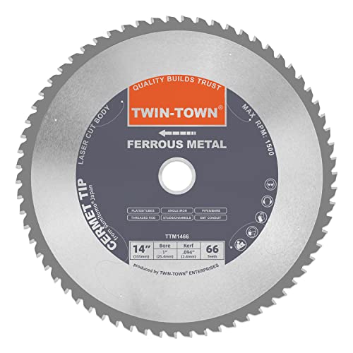 TWIN-TOWN 14-Inch 66 Tooth Steel and Ferrous Metal Saw Blade with 1-Inch Arbor