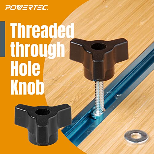 POWERTEC 71068 T Track Knob Kit with 1/4-20 by 1-1/2" Hex Bolts and Washers, Set of 10 T Track Bolts, T Track Accessories for Woodworking Jigs and Fixtures