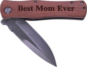 best mom ever folding pocket knife - great gift for mothers's day birthday or christmas gift for mom grandma wife (wood handle)