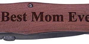 Best Mom Ever Folding Pocket Knife - Great Gift for Mothers's Day Birthday or Christmas Gift for Mom Grandma Wife (Wood Handle)