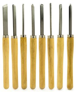 bastex professional quality wood turning chisel 8 pcs set included lathes: 2 skew 1 spear point 1 parting 1 round nose & 3 gouge tools for wood working professionals or hobbyist. starter pack kit