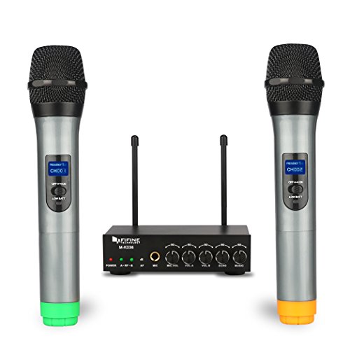 FIFINE UHF Dual Channel Wireless Handheld Microphone, Easy-to-use Karaoke Wireless Microphone System-K036