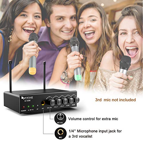 FIFINE UHF Dual Channel Wireless Handheld Microphone, Easy-to-use Karaoke Wireless Microphone System-K036