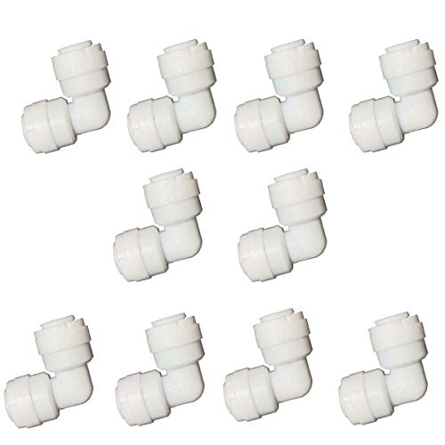 YZM Elbow 1/4" tube OD Quick Connect fittings RO Water Filters Pack of 10 (Elbow ,1/4" Tube OD)