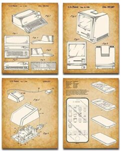 original steve jobs computer patent art prints - set of four photos (8x10) unframed - makes a great home or office decor and gift under $20 for computer geeks/gurus and tech support