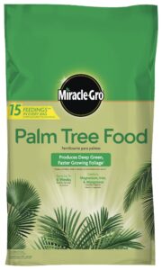 miracle-gro palm tree food, plant food for deep green, faster growing foliage with slow release nitrogen, 20 lbs.