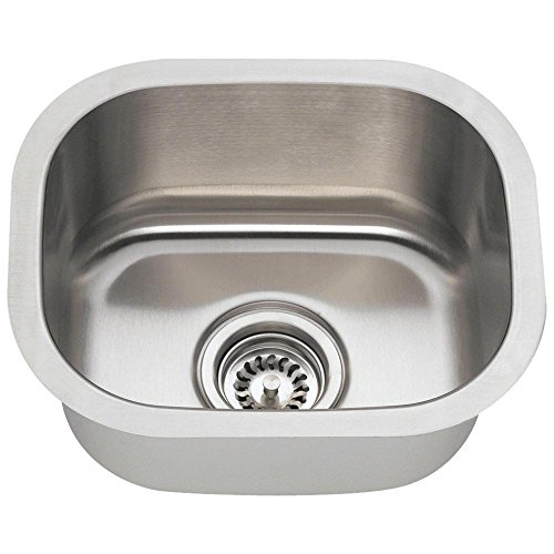 MR Direct 1512-16 Stainless Steel Undermount 15 in. Single Bowl Bar Sink, 16 Gauge