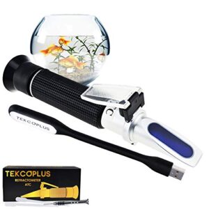 professional optics salinity 0-10% sea water refractometer atc, dual scale (1.0 to 1.070 density / 0-100ppt) for salt sea water aquarium tank marine industry with led light and pipettes