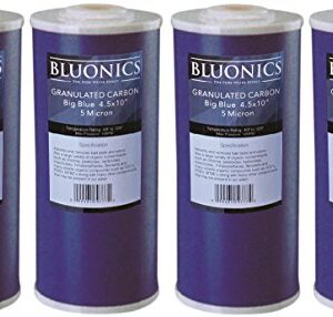 Bluonics Carbon Replacement Water Filters 4pcs GAC Granulated 4.5" x 10" Cartridges for Chlorine, Taste and Odor