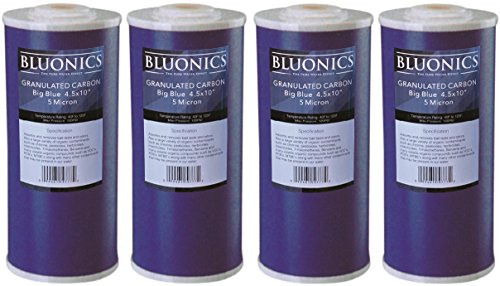 Bluonics Carbon Replacement Water Filters 4pcs GAC Granulated 4.5" x 10" Cartridges for Chlorine, Taste and Odor